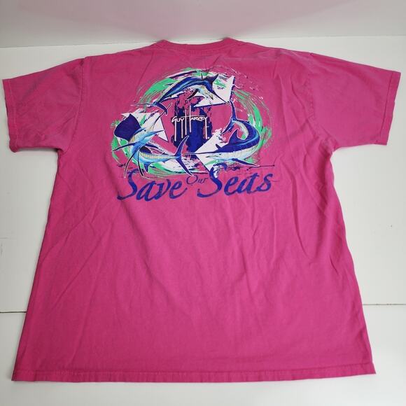 Save Our Seas (Guy Harvey) Dual Sided Pink Pocket Short Sleeve Tee Men's Size L - Picture 1 of 5